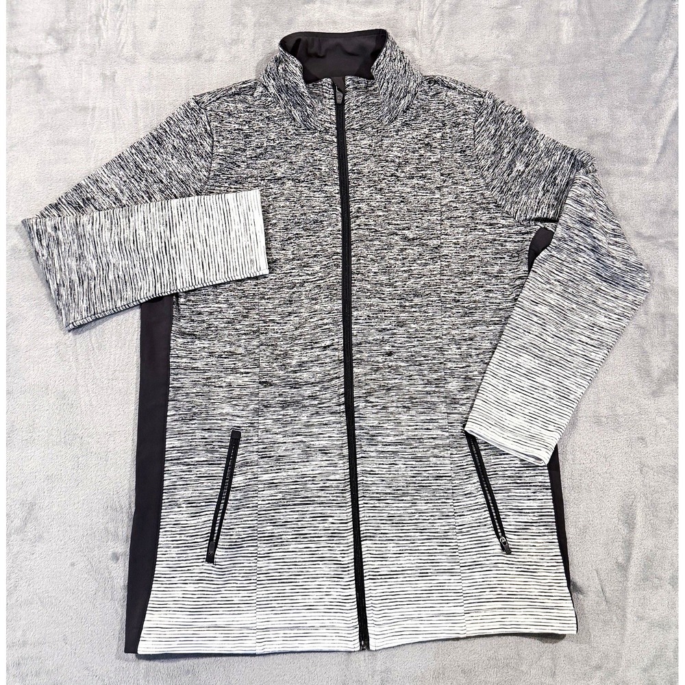 T by Talbots Womens XL Space Dye Full Zip Activewear Track Jacket Gray Black